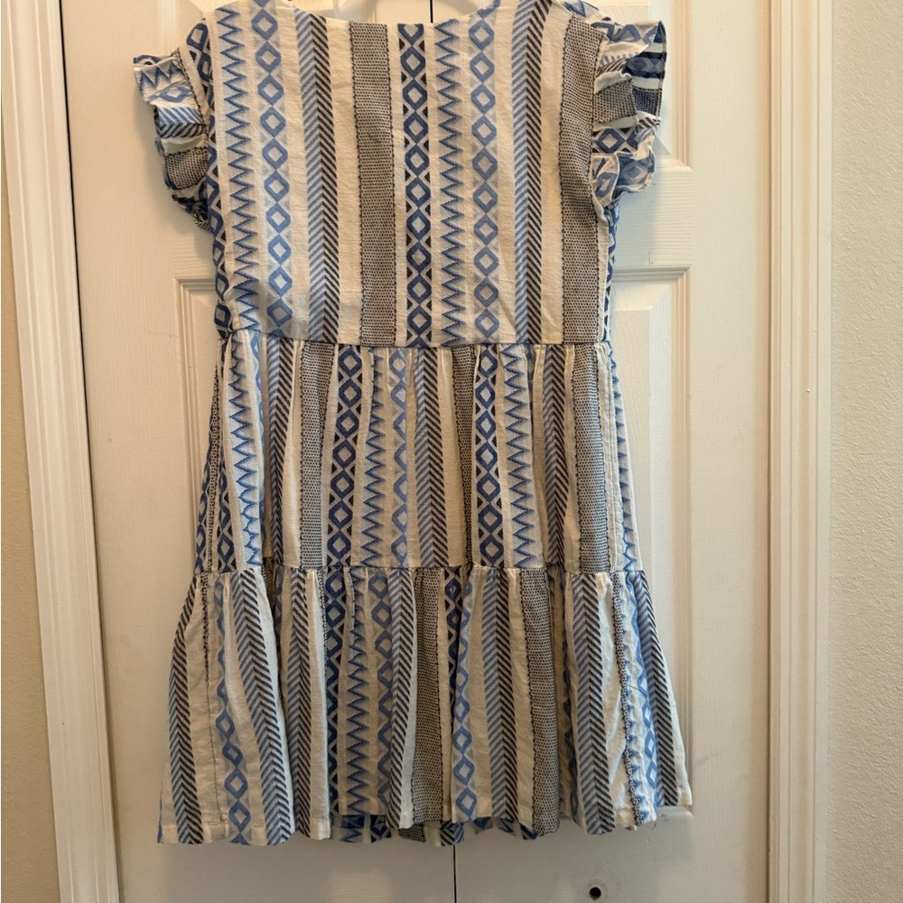LOFT Blue and Cream Striped Tiered Casual Dress